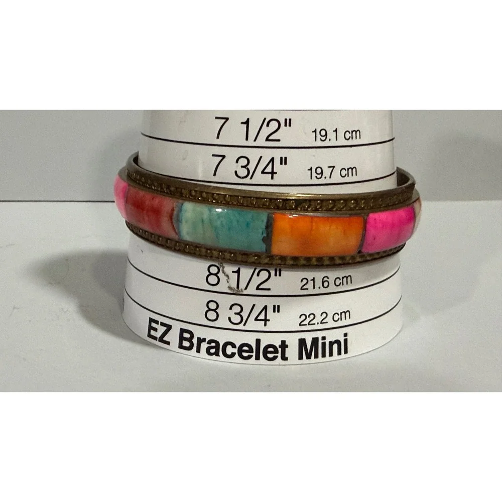 Boho Ethnic‎ Colorful Bangle Bracelet Multicolor Brass Shell Inlay Boho Vibrant
